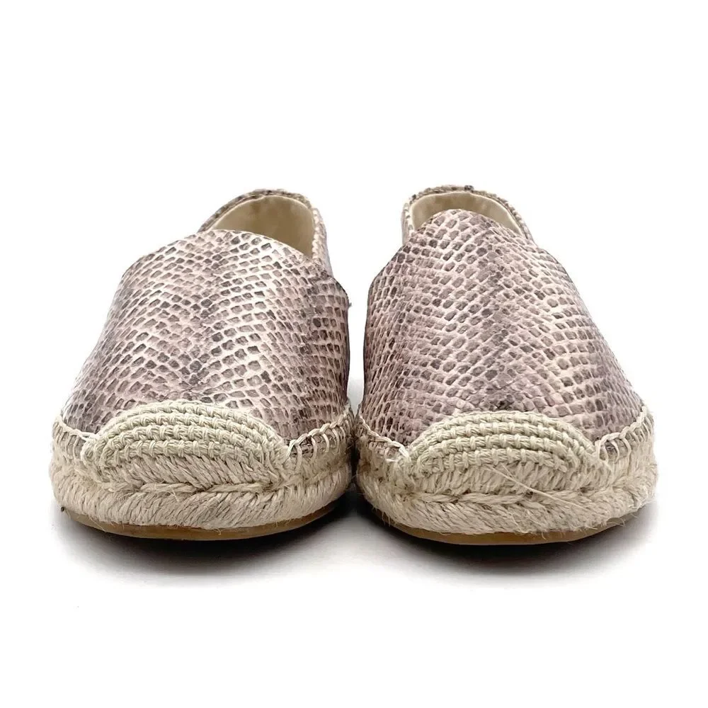 Sam Edelman Kesia Espadrilles Size 8.5 Snake Print Leather Flats Slip-On Taupe